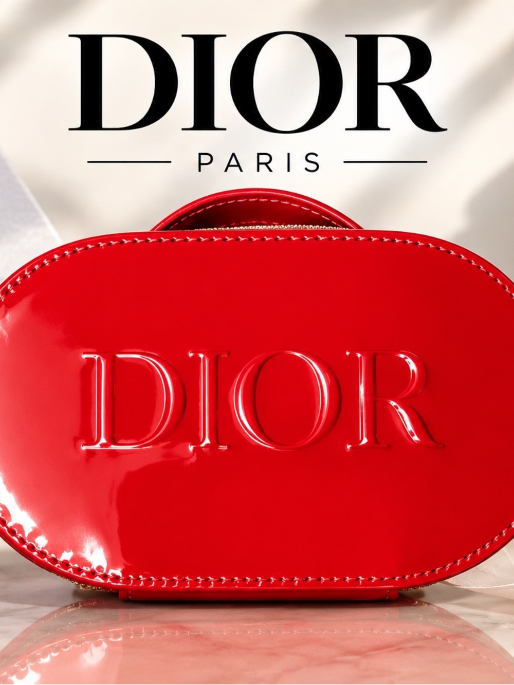 Dior Red Patent Oval Mini Bag with Embossed Logo